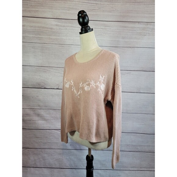 KENDALL & Kylie Embroidered Floral Ribbed Knit Cropped Sweater Size Small - Picture 5 of 7